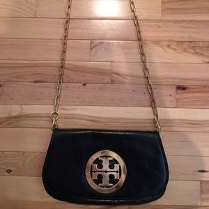 Tory Burch Amanda logo clutch crossbody bag black